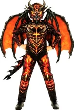 Boys Lava Dragon Costume & Mask Wings Kids Red Fire Lizard Bodysuit Halloween
