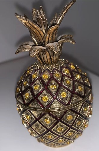 Rare Jewelry Box Bejeweled Pineapple Hinged Trinket Container Rare! - Picture 8 of 11