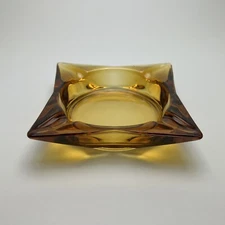 Vintage Amber Glass Ashtray Unique Shape  Retro Mid Century Modern Decor