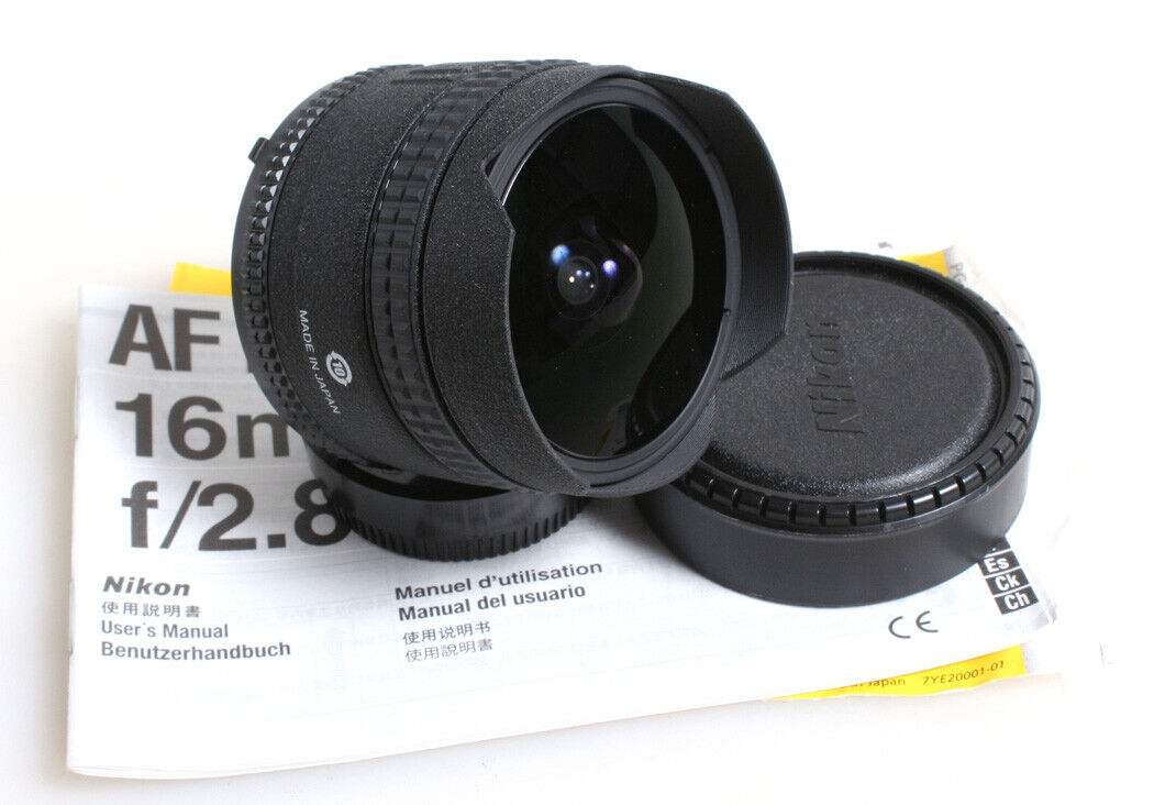 Nikon AF Fisheye-Nikkor 16mm F2.8 Lens with Manual