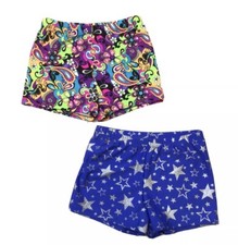  2 Body Wrappers Girls Silver Stars  Daisy Paisley Dance Booty Shorts 12/14