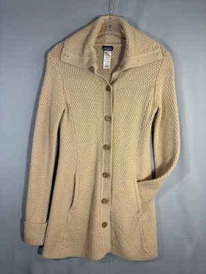 Patagonia Merino Wool Cardigan Sweater Coat Shawl Collar Button Womens S Beige