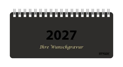 Spiral-Taschenkalender 2027 mit Gravur / ca. 8 x 18 cm / Farbe: schwarz