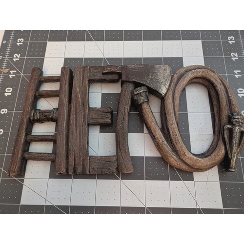 Hero Fire Fighter Rustic Resin Plaque Ladder Axe Hose Wood double hang vtg
