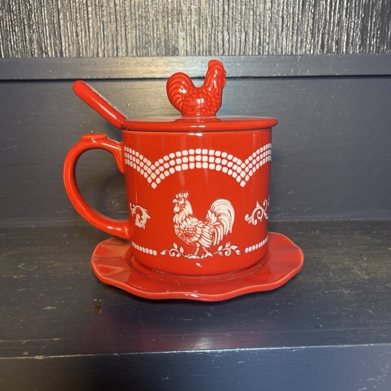 Temp-tations Doodle Doo 20-oz Mug w/ Lid It, Spoon & Coaster in Red