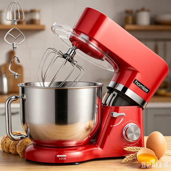 KüChenmaschine Knetmaschine 5,5L Teigmixer 1500W Teigmaschine Standmixer Rot De-image