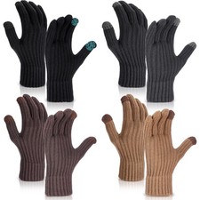 4 Pairs Winter Gloves for Women Men Warm Fleece Lined Knit Touch Screen Glove...