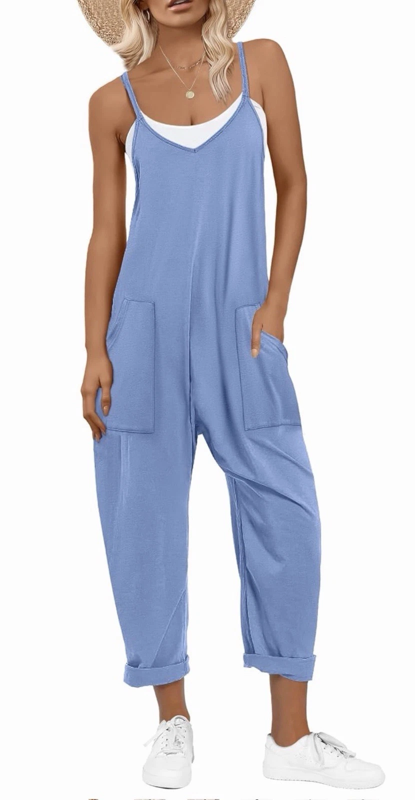 ANRABESS Jumpsuits for Women Casual Summer Overalls Sleeveless Spaghetti Strap M