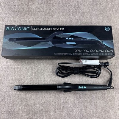 BIO IONIC Long Barrel Curling Iron Styler 0.75-Inch Black Nanoionic Tight Curls