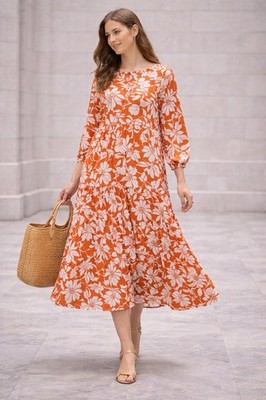 Esprit Kleid Viskose Damen Floral Langarm Sommerkleid Freizeit Büro Urlaub 36