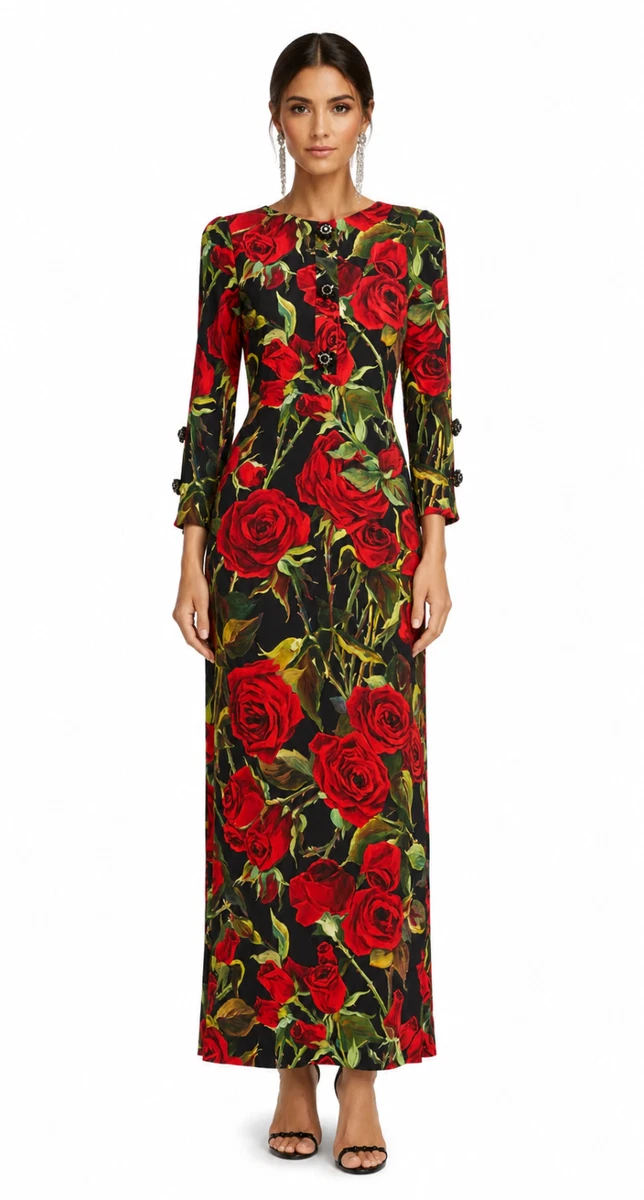 jacquard long sleeve dress Long Sleeve Floral Jacquard Long Dress