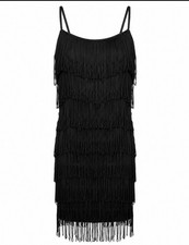 Forever 21 Women's Black flap Fringe Dress Size Small nwt mini stretchy
