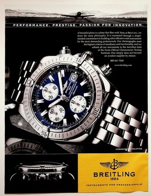 Breitling Chronomat Evolution Watch Vintage Original Print Magazine Ad Blue Dial