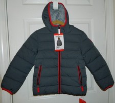 NWT Gerry Kids Lined Bubble Puffer Jacket Hooded Boys Size 6 Grey w/Red Accents