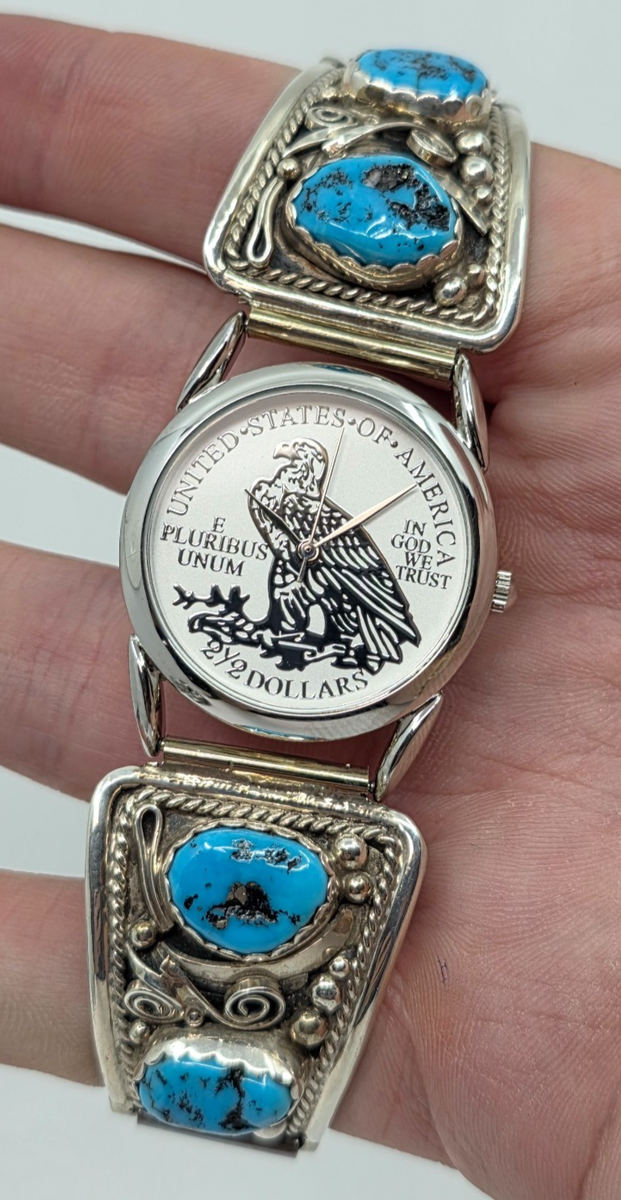 腕時計 Arizona Turquoise Indian Watch Hand Made Justin Morris Navajo Sterling Silver Native American Turquoise