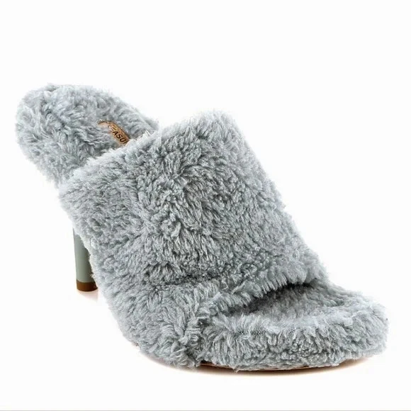 YEEZY Season 7 House Blue Fake Wool Shearling Pantolette Schuh 90mm Absatz UK 7 EU 40 NEU - Bild 4 von 4