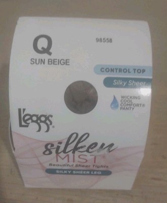 Leggs Womens Size Q Large Nude Silken Mist Silky Sheer Pantyhose Control Top