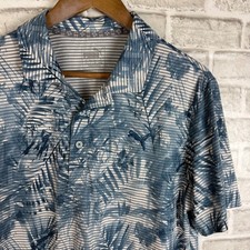 Puma Golf Mens Small Blue Tropical Palm Stripe Performance Polo Shirt SMALL