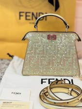Fendi Gold Crystal Top Handle Satchel Bag Turn Lock w/ Detachable Strap