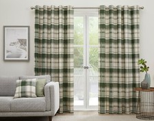 Fusion Balmoral Check 100% Cotton Eyelet Fully Lined Curtains Pair Bottle Green