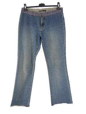 Jeans Damen Y2K blau glänzend Kristalle Taille roher Saum EXPRESS Größe 7/8 W 29