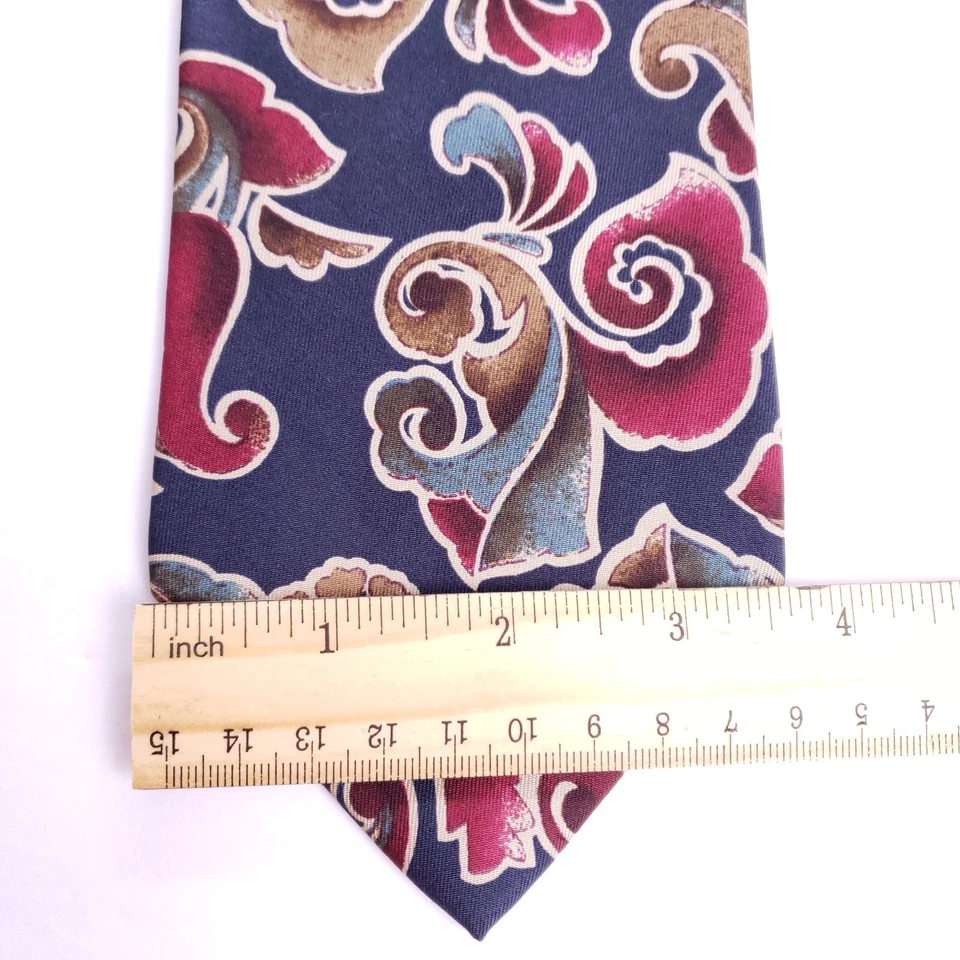Corbata de seda Adolfo Couture azul rojo floral cachemira vintage ropa de hombre de lujo Foto 4 de 4