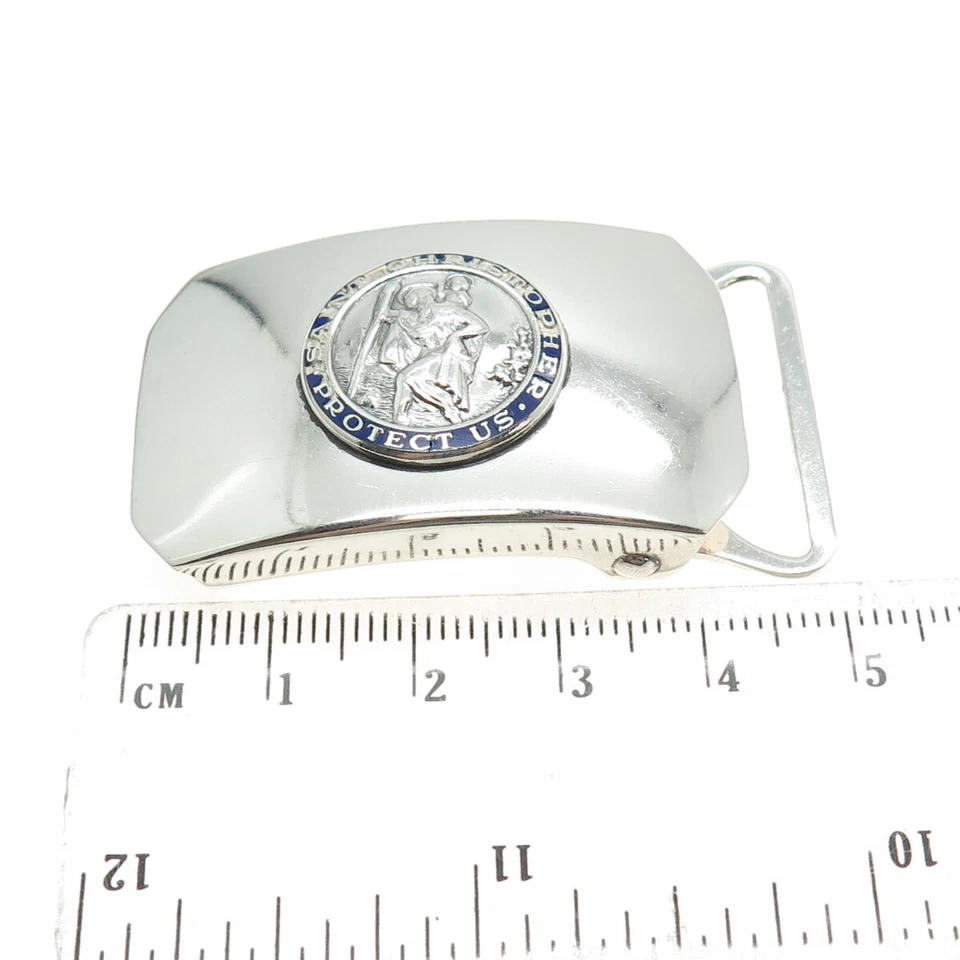 925 Sterling Silver Antique Art Deco Enamel St Christopher Religious Belt Buckle - Image 3 of 4