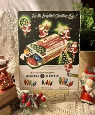 Christmas Tree Lights, Santa, Retro Ad, Vintage Style, Handcrafted Plaque / Sign
