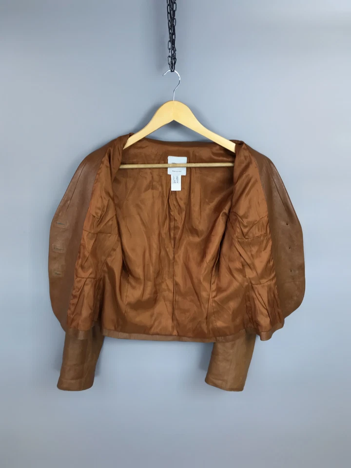 Chaqueta de cuero marrón MOSCHINO barata y elegante vintage rara para mujer talla 38 / EE. UU. 8 Foto 2 de 4