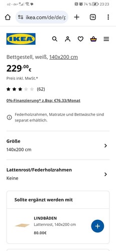 IKEA Bettgestell mit Latenrost 140cm*200cm - Bild 2 von 3