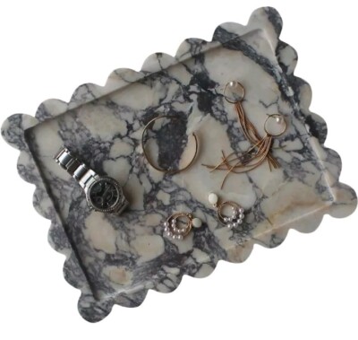 Genuine Calacatta Viola Scalloped Marble Tray 10.8''x8'', Rectangle Luxury Vani...