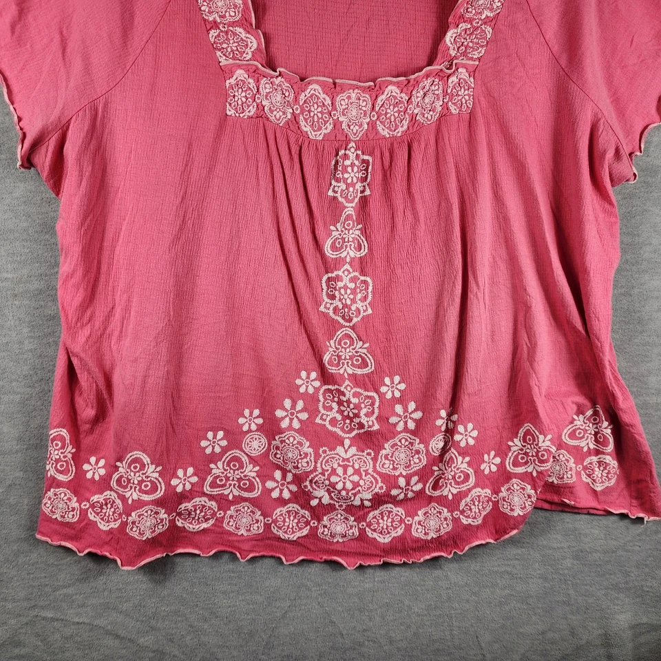 Top Mujer Jane Ashley Vintage 3X Rosa Blanco Bordado Crape Tela Elástica Foto 4 de 4