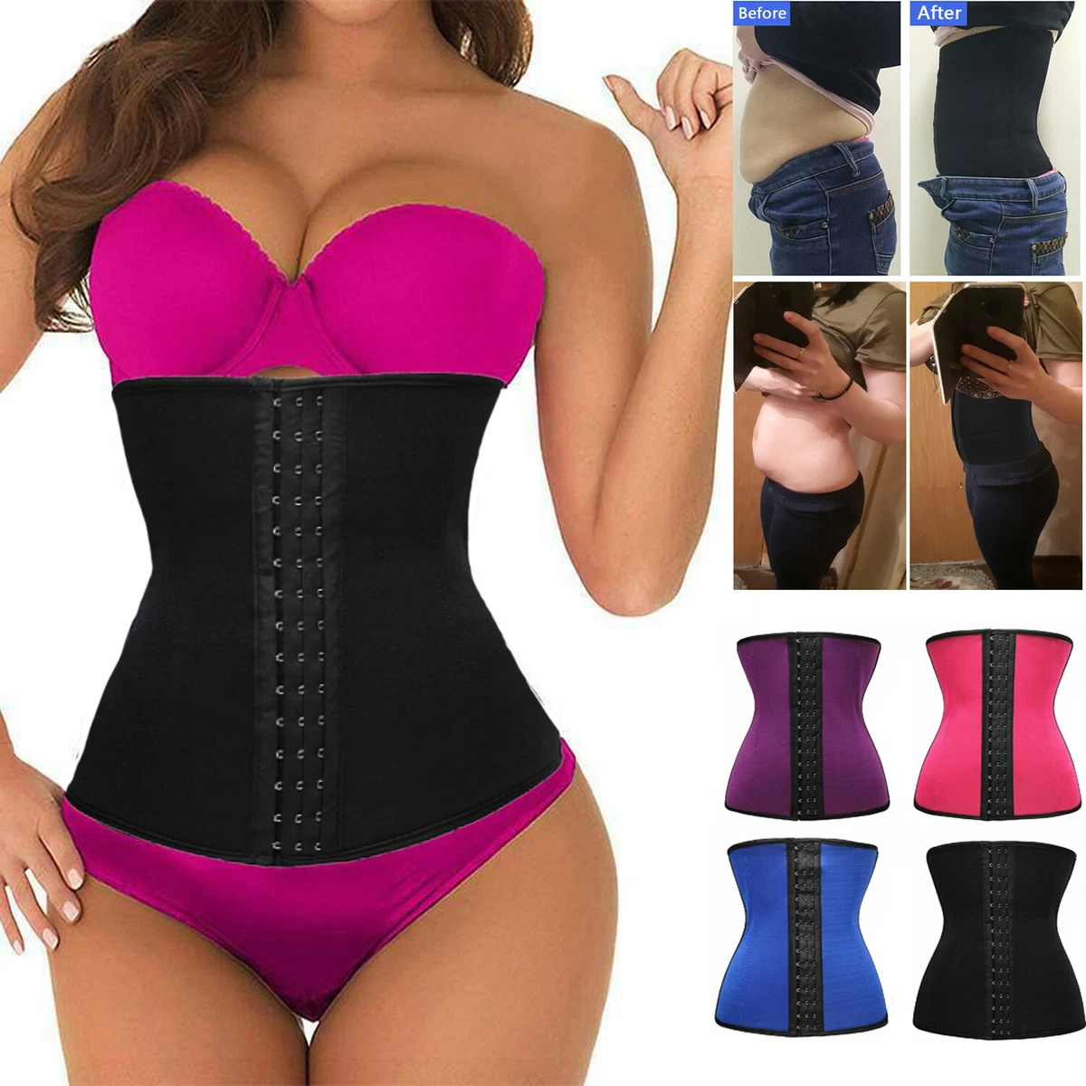 Women Latex Waist Trainer Hook Waist Cincher Corset Hourglass Body Shaper  Girdle