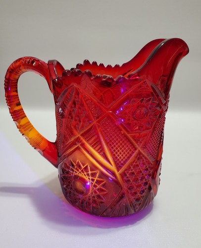Vintage Westmoreland Ruby Red Amberina Glass 6" Pitcher, Glows! - Picture 2 of 12