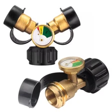 Propane Tank Y Splitter Adapter 2 Way LP Gas Tee Connector with Gauge