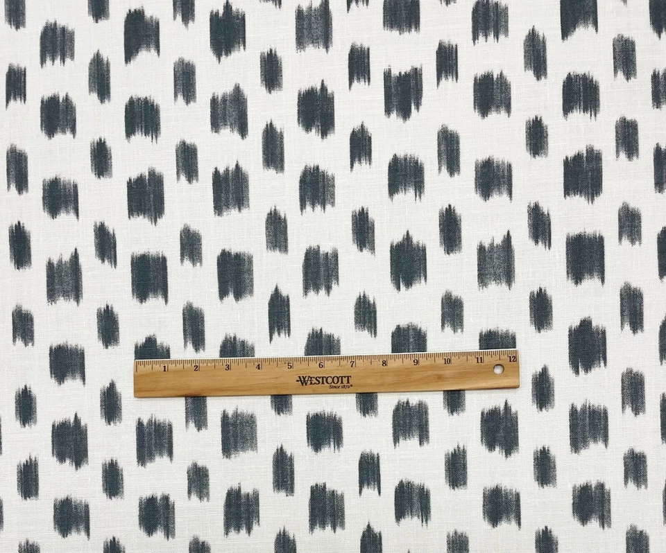 SCHUMACHER IZMIR IKAT BLACK GRAY W/ BACKING LINEN DESIGNER FABRIC BY YARD 54"W - Image 2 of 4