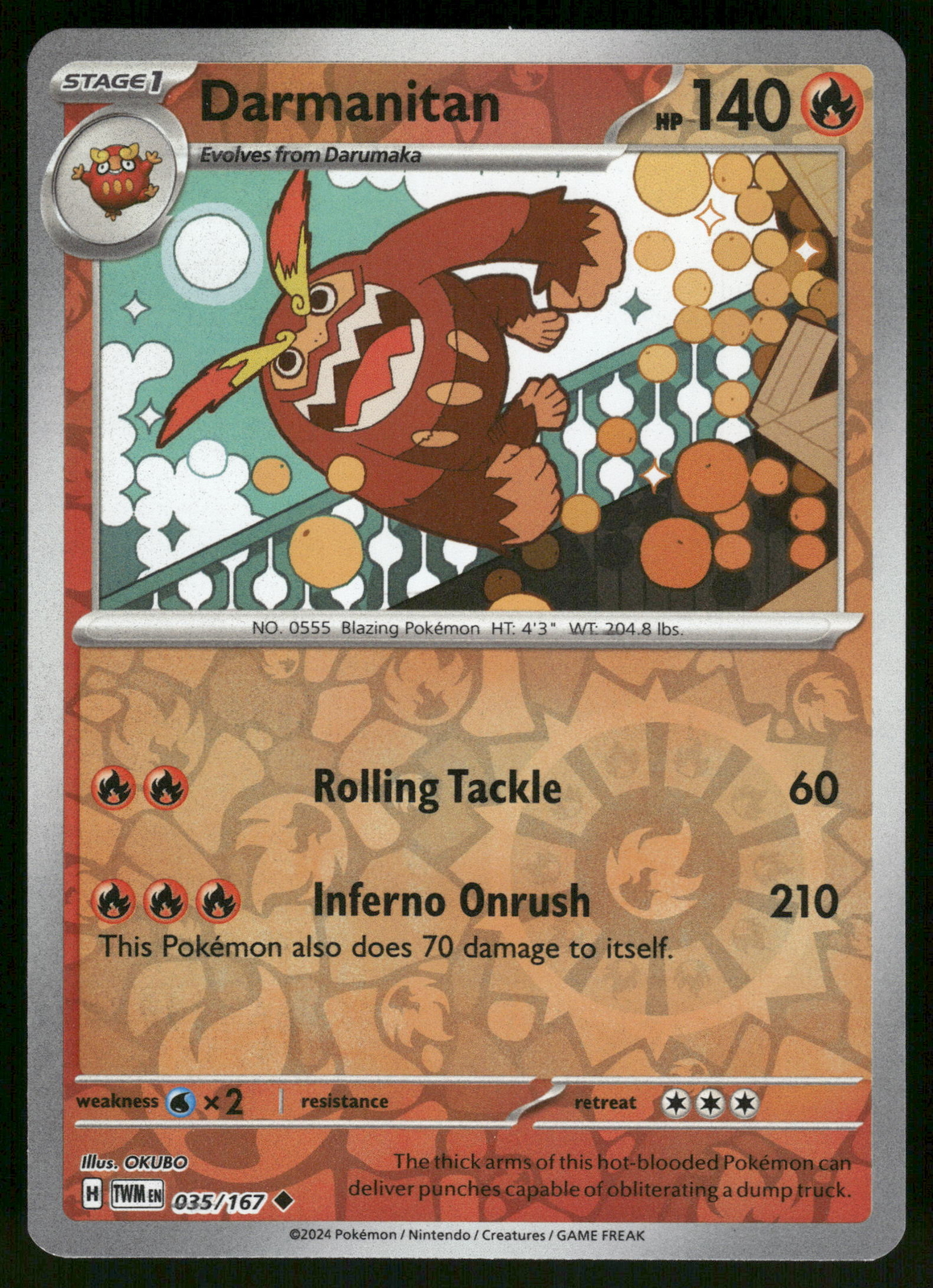 Darmanitan Reverse Holo  035/167 SV06: Twilight Masquerade Pokemon Card