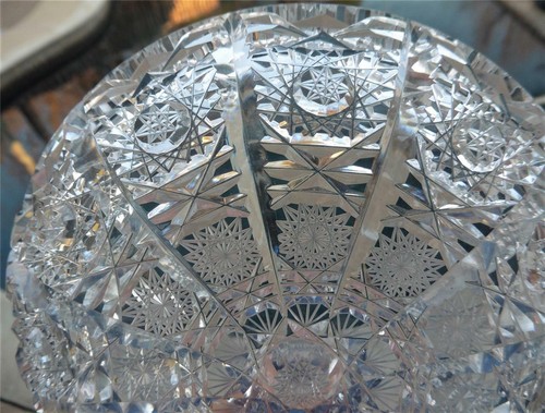 Plato de cristal de plomo vintage corte a mano patrón de abanico estrella - Imagen 8 de 12