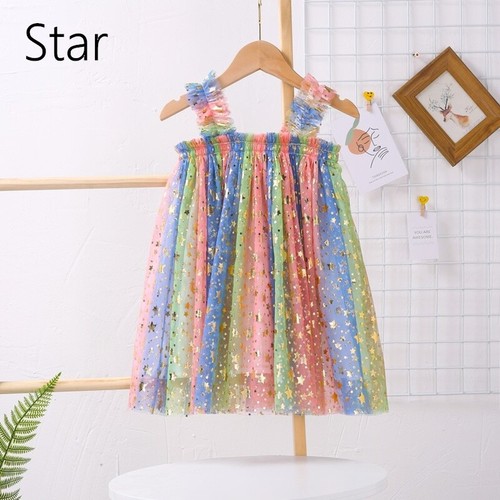 Kid Girl Tutu Skirt Mesh Rainbow Glitter Dress Sleeveless Fairy Party Show Cute - Picture 15 of 19