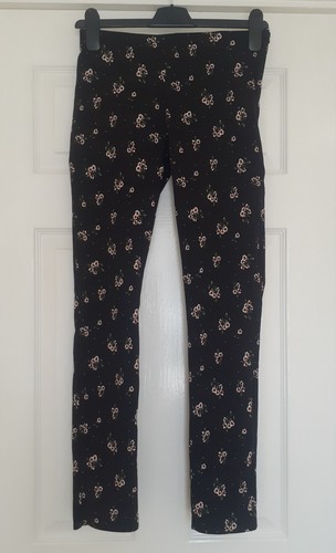 Primark Women's Black Coral Floral Mix Skinny Slim Leg Trousers Size 8 Leg 27"