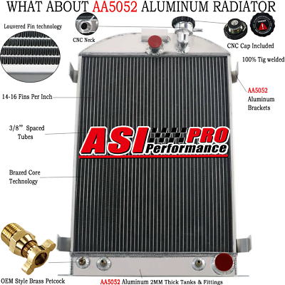4 ROW CORE Aluminum Radiator For 1932 Ford Hot Rod Chevy 350 V8 Engine USA  PRO | eBay
