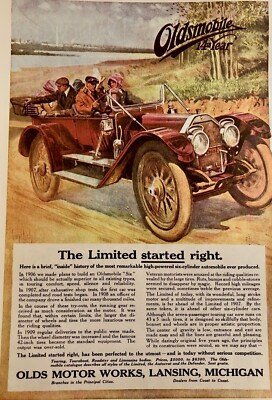 Vintage 1912 Ad Oldsmobile And 1916 Stevens Duryea Motor Cars 11x16 LOOK & READ