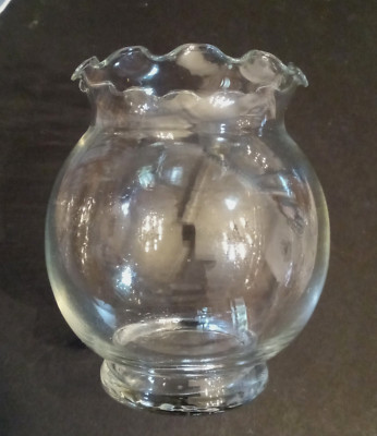 Anchor Hocking Vase Clear Rose Bowl Ruffled Rim 5.5'' tall mini Glass Fish Globe