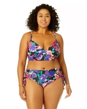 Women's TIME AND TRU Floral Longline Swim Bikini Set Plus Size: 3X (24-26W)