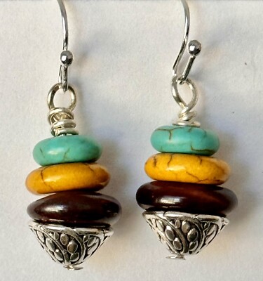 Beautiful Silver and Mixed Stone Earrings. Boho Chic. Rock Cairn Stack. Balance