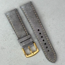 Light Grey Handmade Padded Suede Watch Strap Gold Buckle 18mm, 20mm, 22mm, 24mm
