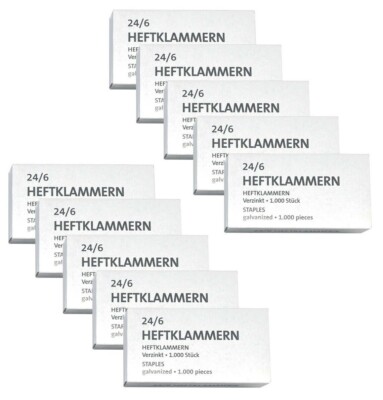 10 x 1000 Heftklammern 24/6 Tackerklammern Tackernadeln 10.000 Gr. 24-6