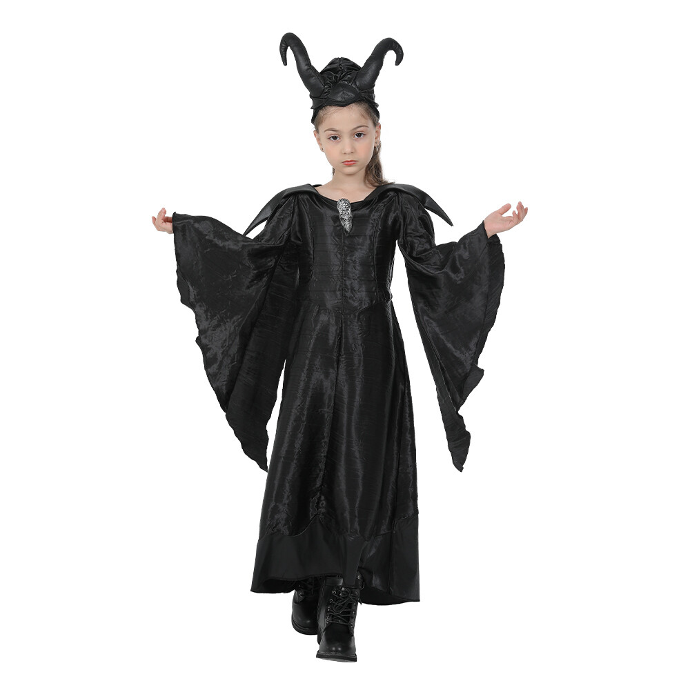 Child Evil Queen Costume Maleficent Raven Girls Halloween Fancy Dress