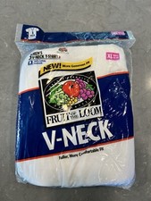 Size XL Vintage Men  s Fruit Of The Loom White V-Neck T-Shirt 3 Pack 1996