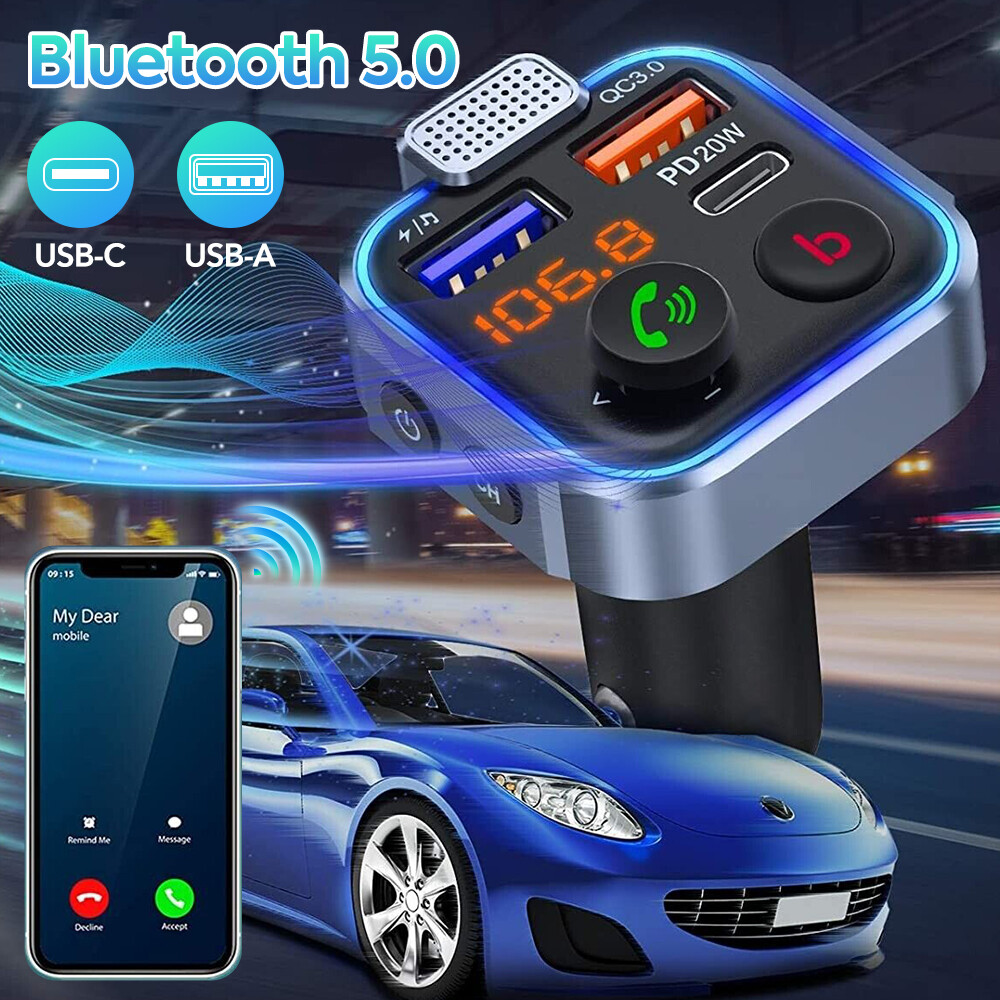 Bluetooth 5.0 FM Transmitter/Car Kit with Hands-Free Calling